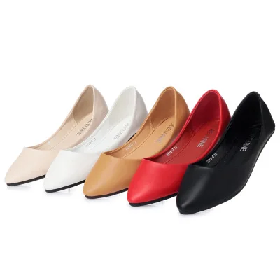 

2019 Spring New Products Shoes Plain Soft-Sole Soft Surface WOMEN'S Flat Shoes Pointed Shallow Mouth Large Size Flat Heel Boat S