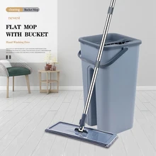 Mop plana com balde conjunto preguiçoso chão mop balde rotação automática mão livre lavar mop 6 pcs limpeza esfregões trapos casa cinza