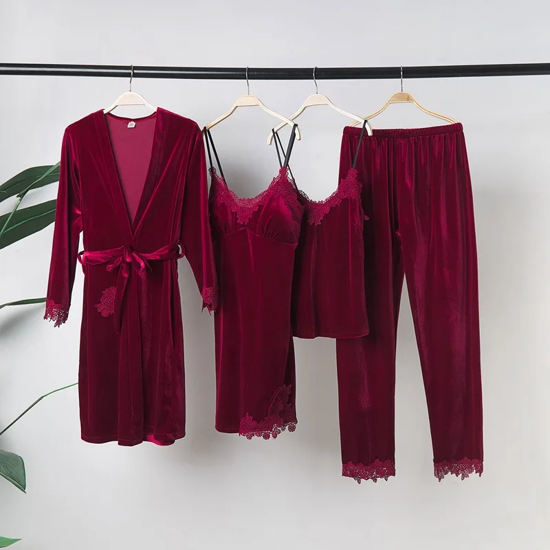 

Velvet Pajamas Women Autumn Winter Mid-length Sleepwear Spaghetti Strap Nightwear Suit Feminine Lively Nightdress Szata Zestawy