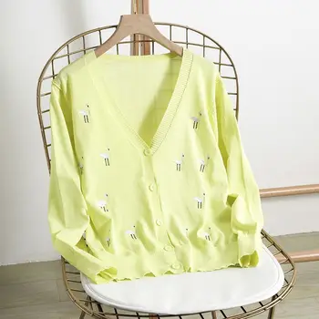 

Korean Style Sweet Women Knitted Sweater Autumn V-neck Long-sleeved Loose Preppy Female Jumpers Cardigan1