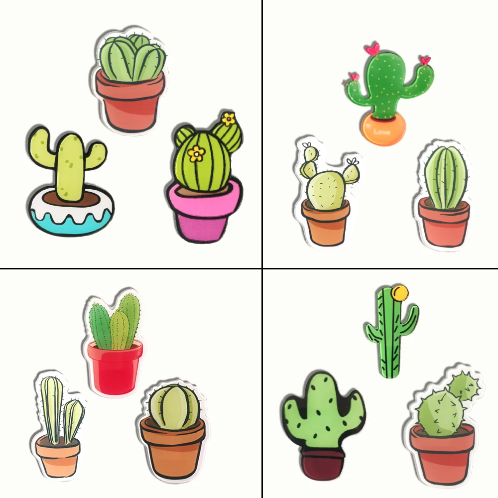 

3Pcs/Lot Acrylic Brooch Set Pins For Backpacks Cartoon Cactus Potted Plants Badges Lapel Pin Shirt Accessories Jewelry Gifts