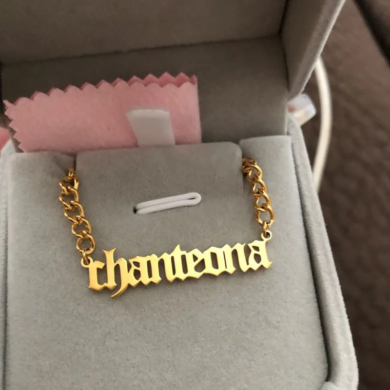 Custom Gothic Old English Nameplate Necklace For Women Stainless Steel Gold Chain Choker Necklaces Men Boho Pretty Jewelry Gift