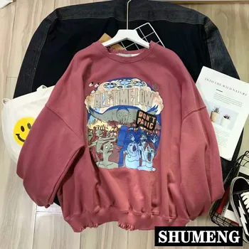 

Spring and Autumn New Terry Cotton Pullover Hoodie Students Casual Loose Sweatshirt Street Female Cartoon Hole Sweat Shirts