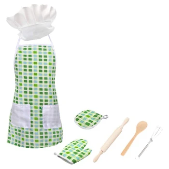 

7Pcs Kids Cooking and Baking Set Kids Kitchen Toys Includes Apron Chef Hat Mitt and Other Cooking Utensils