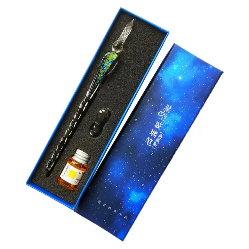 Винтажный стеклянный перьевая Dip Ручка звездное небо набор чернил для каллиграфии 24BB