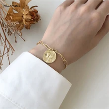 HUANZHI тренд Ретро Королева Аватар круглая монета Геометрическая цепочка металлический браслет для женщин девушек вечерние украшения