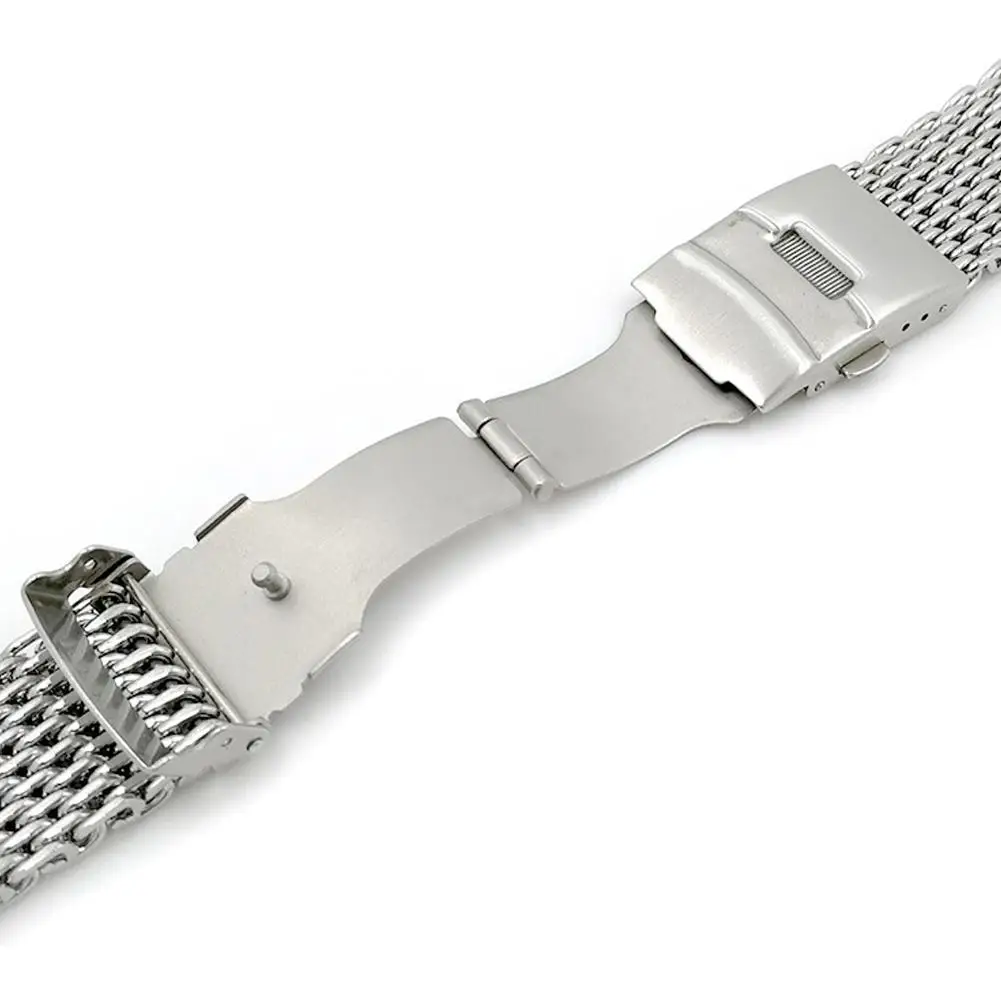 18/20/22/24mm Steel Shark Mesh Watch Band Strap Silver Bracelet Watchband Milan Mesh Weaving Double Snap Strap