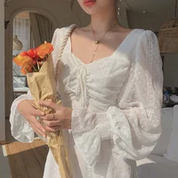 White Elegant Chiffon Dress Long Sleeve French Party Midi Dress 3