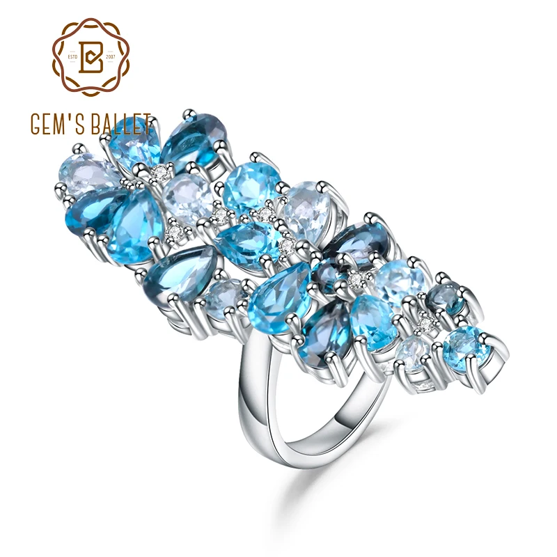 Gem's Ballet Brand Fashion Natural London Blue Topaz Gemstone Rings Genuine 925 Sterling Silver Ring For Women Fine Jewelry Gem's Ballet Brand Fashion Natural London Blue Topaz Gemstone Rings Genuine 925 Sterling Silver Ring For Women Fine Jewelry