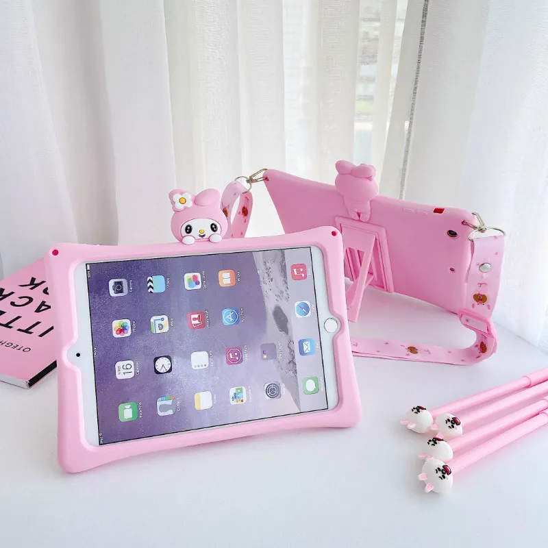 Обложка для iPad 9,7 10,2 7th Pro 9,7 10,5 Air 1 2 3 розовый мультфильм Дети чехол для iPad Mini 1 2 3 4 5 силиконовый чехол с принтом+ ремень - Цвет: For iPad Air 3