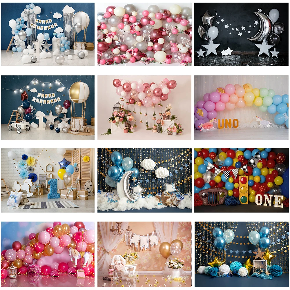

Mocsicka 1st Birthday Photography Background Balloon Bear Stars Decoration Props Newborn Photo Backdrops Banner