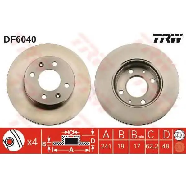 TRW DF6040 Диск тормозной передн HYUNDAI: GETZ(TB) 02