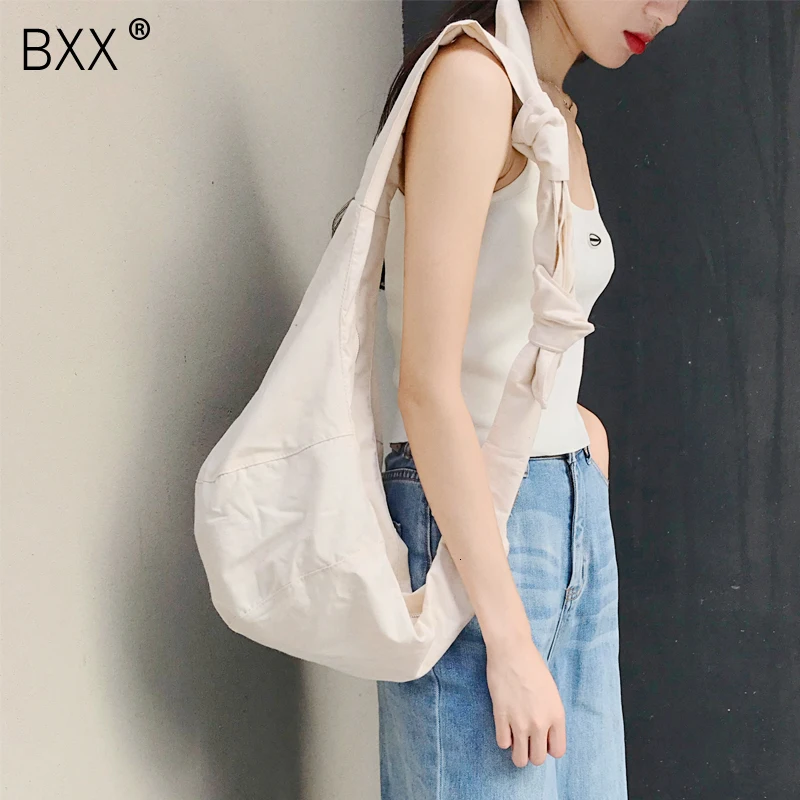 

[BXX] Crossbody Bags For Women 2020 Brand Designer Dumplings Package Solid Color Bowtie Single Shoulder Casual Canvas Bag HJ102