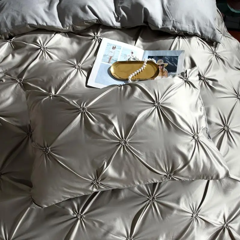 Наволочка для кровати из искусственного шелка, современный стиль, постельные принадлежности, шелковое белое одеяло, набор из 3 предметов, размер king queen