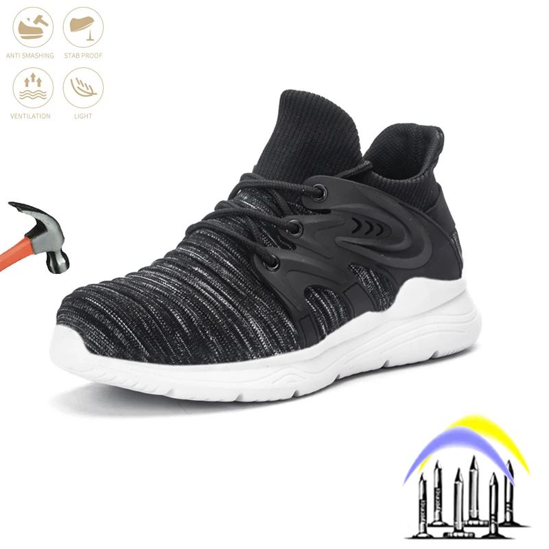 

Защитная обувь, мужские Модные рабочие ботинки со стальным носком, Нескользящие дышащие Нескользящие кроссовки