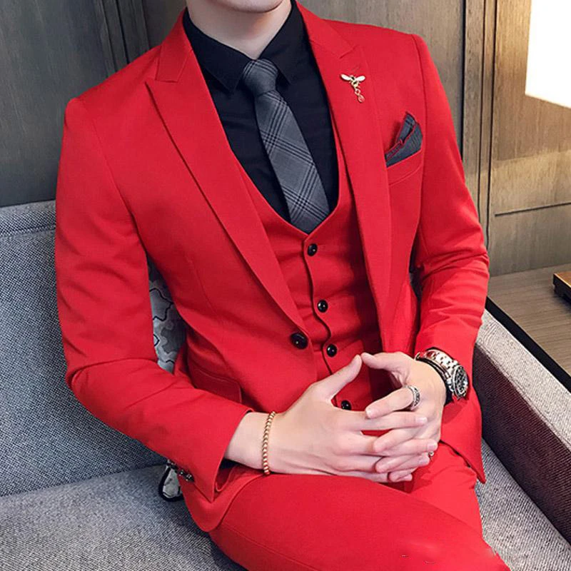 Tres piezas rojo trajes de hombre para bodas para accesorio de noche alcanzó solapa Slim personalizado boda (chaqueta Pantalones + chaleco)|Trajes| - AliExpress