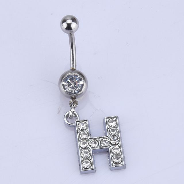 26 letter style Charming Body Piercing Crystal Rhinestone Inlaid Navel Belly Button Ring stainless steel jewelry