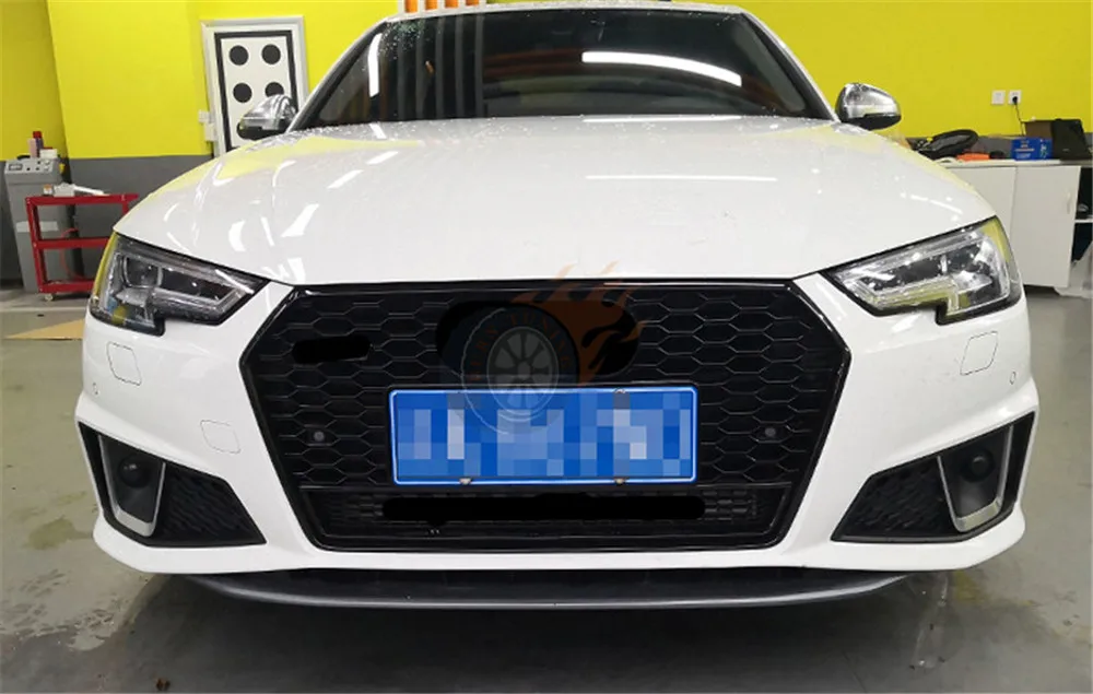 Вафельная Ткань Стиль решетка ABS для Audi A4 S4 B9- обновления Шестигранная сетка смотрятся с Нижняя гриль с европейскими держатель номерного знака