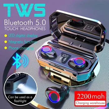 

TWS Bluetooth Earphones, 2200 mAh ,Wireless Headphones ,LED Display Charging Compartment ,Handfree Waterproof Sports Headsets