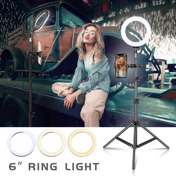 

6 inch Dimmable Cold Warm LED Studio Camera Ring Light Photo Phone Video Light Lamp With Tripods Ring Table Fill Light For Canon