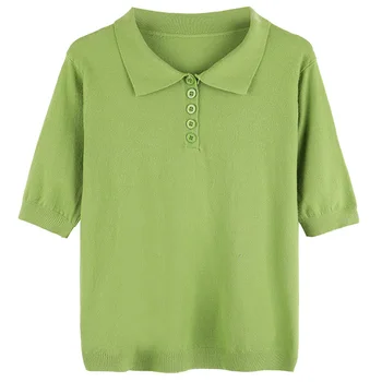 

2020 Summer Solid Polo Shirt Women Short Sleeve Casual Cotton Woman White Shirts Lapel Black Green Blue Pink Ladies Tops Tunic