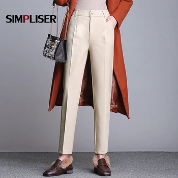 

Thick Warm Nylon Pants Women Harem Trousers Suit Pants For Office Work Wear Ladies Large Sizes 3XL Femme Pantalon black 2019