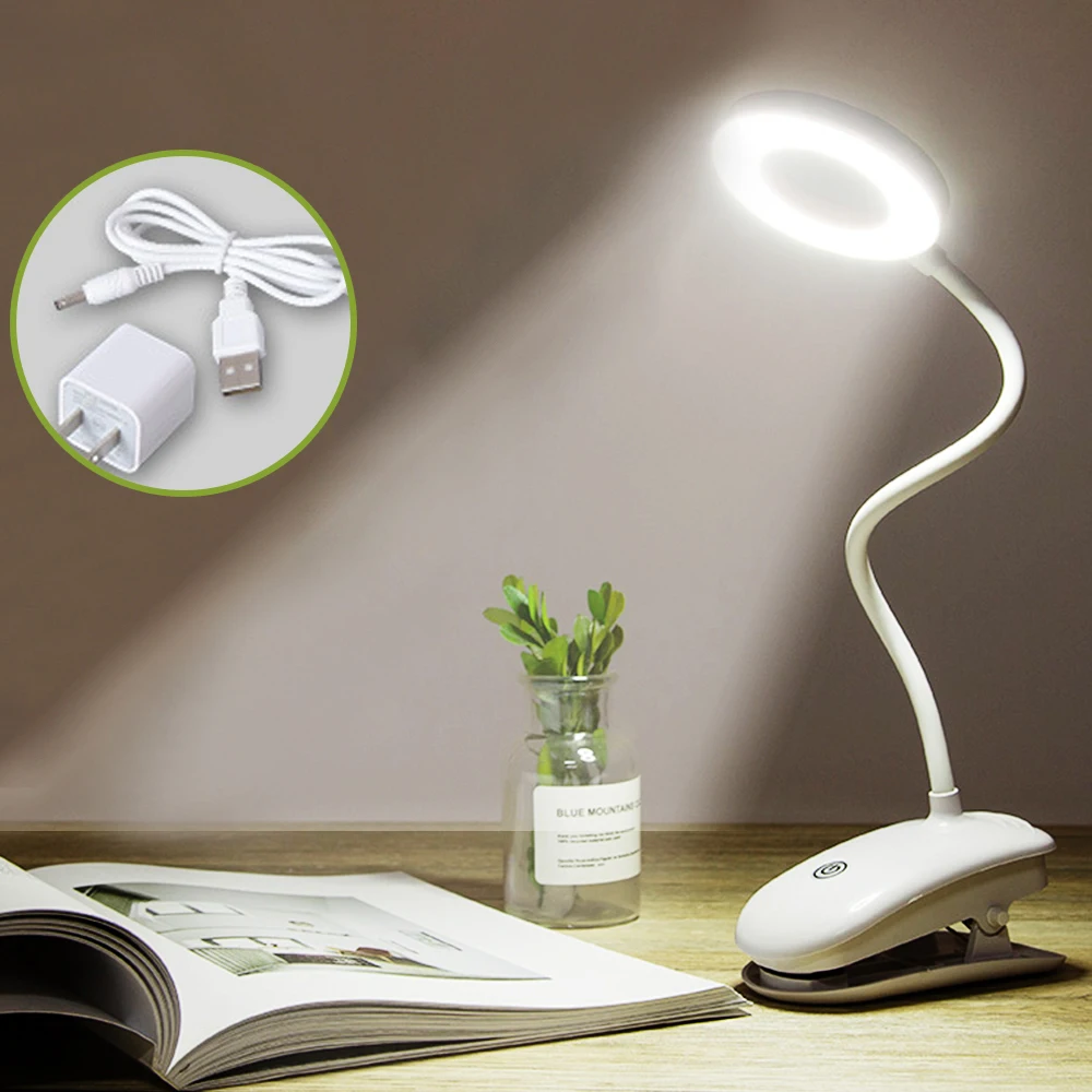 

Dozzlor Portable LED Desk Lamp Touch On/Off Switch Eye Protection Clip Desk Mode Dimmable USB Rechargeable Table Lamp