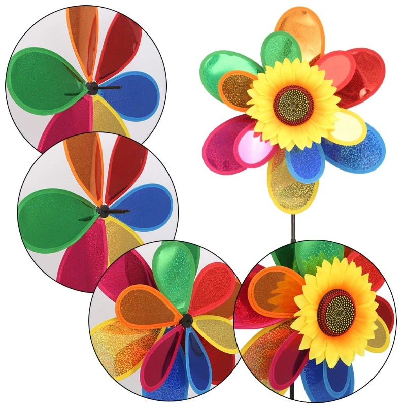87HD Sequins Double Layer Sunflower Windmill Wind Spinner Home Garden Yard Decoration