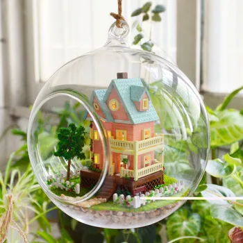 

DIY Glass Ball Dream Dollhouse Miniature Castle Villa Wooden Doll House Handcrafts Kawaii Children Popular LED Light Toys B003