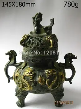 

Exquisite Rare, Chinese Bronze Engraving 'Dragon' Incense Burners