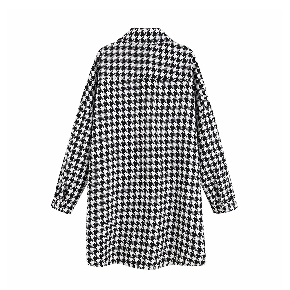 buy  Vintage Stylish Oversized Houndstooth Jacket Coat Women 2020 Fashion Pockets Frayed Side Vents Loos