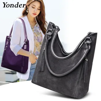 

New fashion large tote shoulder bag women nubuck suede leather handbags women black gray blue autumn winter ladies hand bag hobo