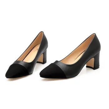 

Chunky heel high-heeled pumps leather shoes women women's shoes