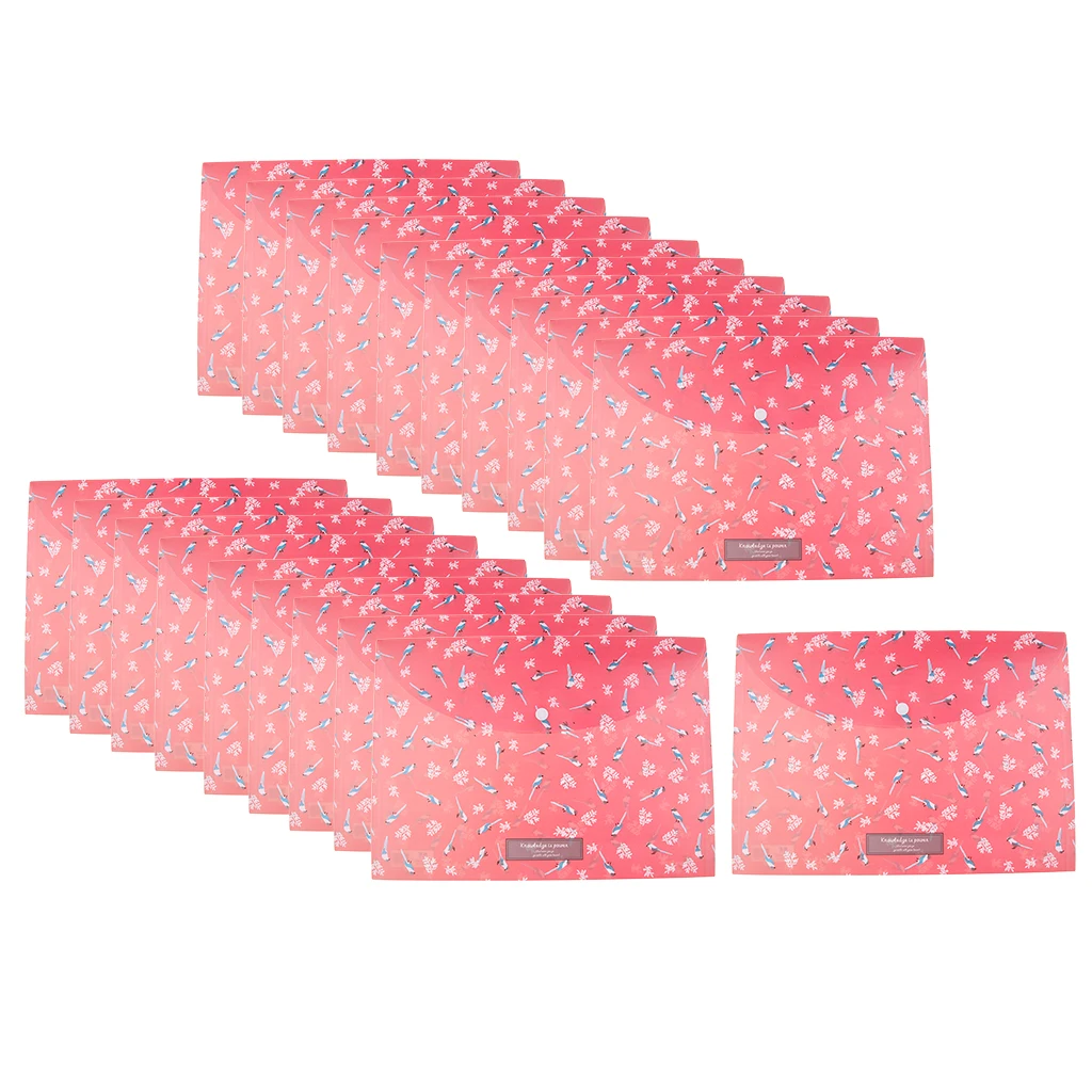 20 Pcs Beautiful Flower Plastic Envelope File Document Folder with Snap Closure for Important Papers Document, 4 Colors
