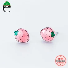 ElfoPlataSi 925 Твердые Настоящее серебро сладкая клубника серьги-гвоздики для девочки-подростка друг ребенок леди ED242