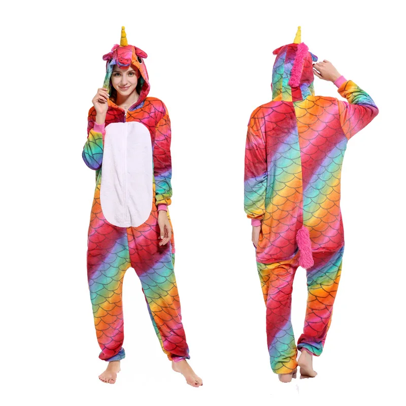 Новинка года; зимние пижамы для взрослых с животными кигуруми; одежда для сна с героями мультфильмов; женские пижамы с единорогом Хаски; теплые фланелевые пижамы с капюшоном - Цвет: Fish scale unicorn01