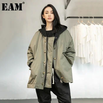 

[EAM] Fake Two Spliced Hooded Cotton-padded Coat Long Sleeve Loose Fit Women Parkas Fashion Tide New Autumn Winter 2020 1DD1630