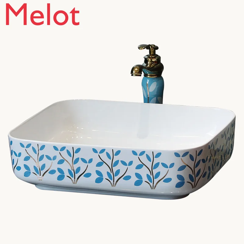 

Ceramic Table Basin Art Basin Rectangular Household Creative Washbasin European Style Bathroom Table Basin Single Basin