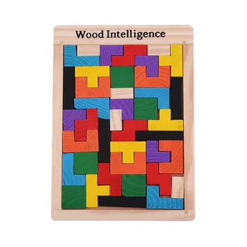 

Toys Colorful Wooden Tetris Puzzle Tangram Brain Teaser Puzzle Toys Educational Kid Toy Children Gift Brain Teaser