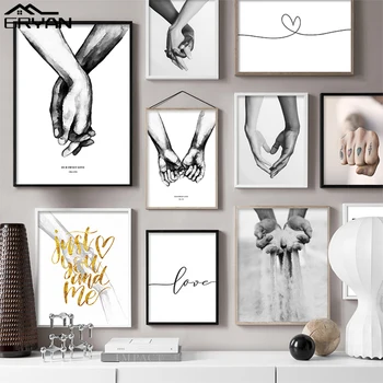 

Sweet Love Quotes Canvas Poster Wall Art Black and White Holding Hands Print Painting Home Decor Nordic Picture for Living Room