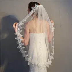 Pretty Mid-Length Bridal Veil with Comb Lace Appliqued Edge Tulle Bride Veil One Layer Wedding Accessories