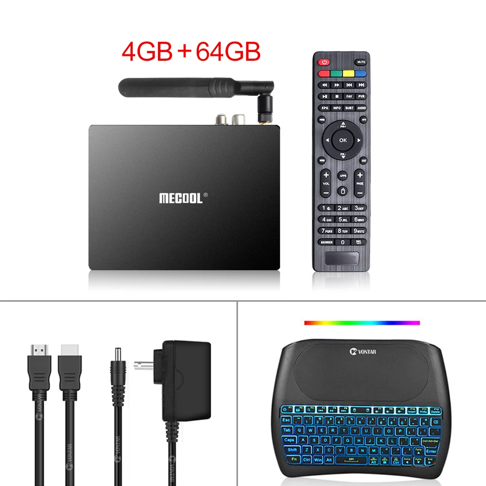 Mecool K7 Smart TV Box Android 9.0 DVB-T2/S2/C Amlogic S905X2 Quad Core 4GB DDR4 64GB 4K 60fps Dual WIFI 1000Mbps K7 Set Top Box - Цвет: K7 and D8 keyboard