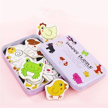 

Early Head Start Training Puzzle Cognitive Card Vehicle/Fruit/Animal Set Pair Puzzle Educational Gift Baby Toys Iron Box Infant