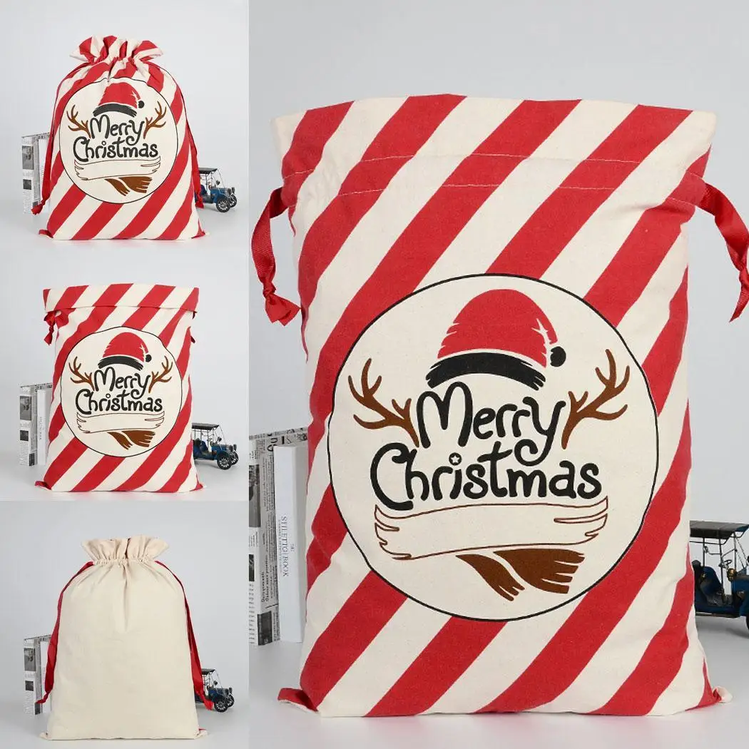 

Large Reusable Cotton Christmas Santa Sacks Striped Design Canvas Red Drawstring Drawstring Bags Drawstring