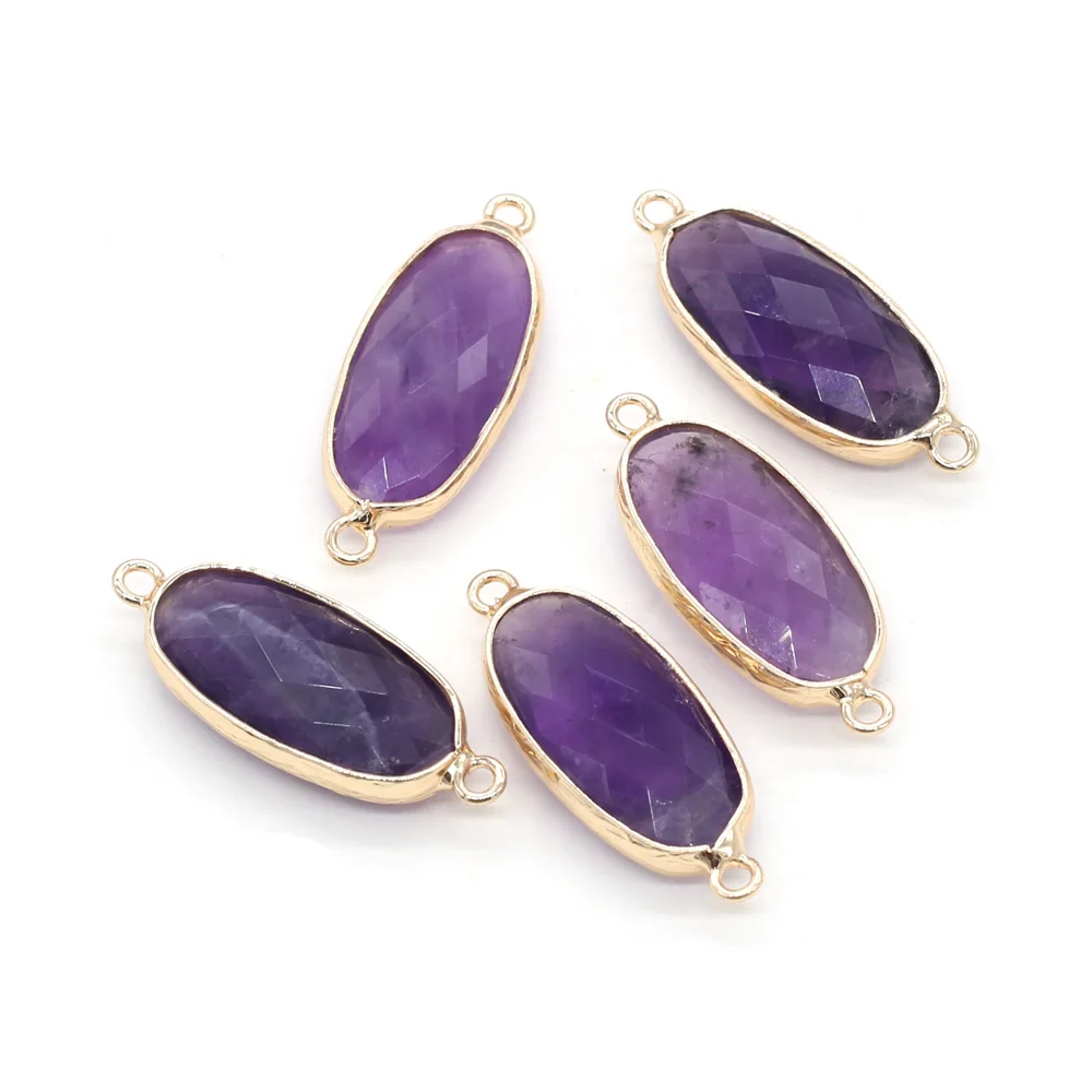 

Natural Stone Connector Double Hole Purple Quartzs Connector for Charms Jewelry DIY Necklaces Bracelet Gift 11x27mm