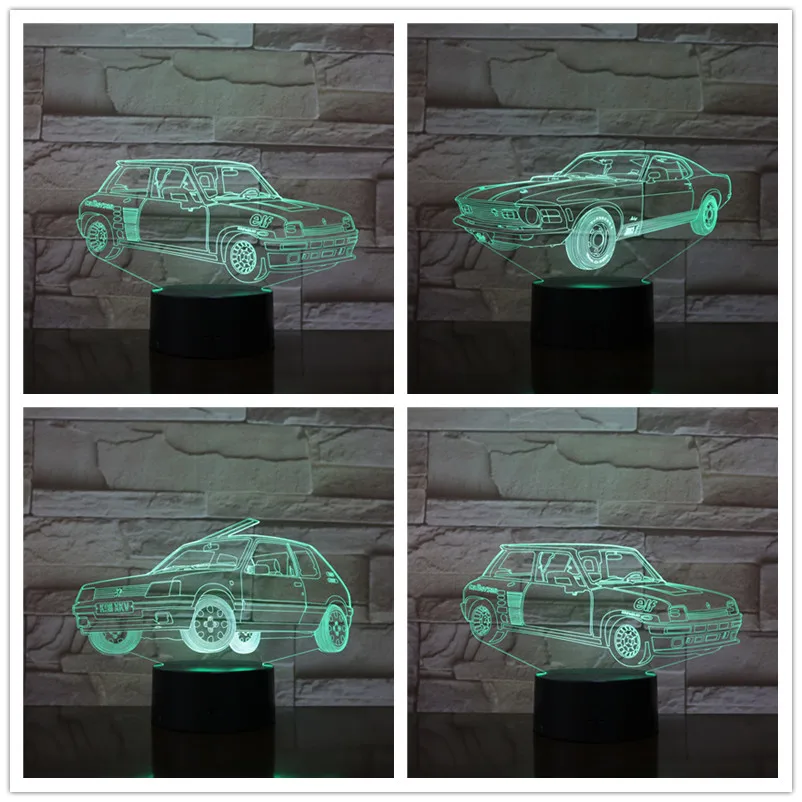 

Новый крутой 3D Автомобильный светодиодный ночсветильник с USB, настольная лампа, домашний декор, рождественский подарок для детей, разноцветный 2728
