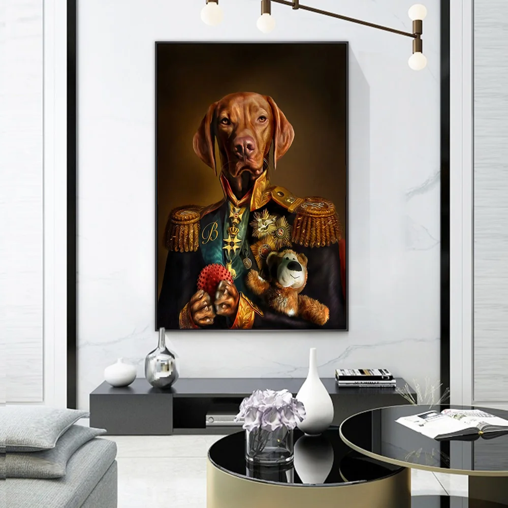 Dog In Military Uniform Canvas Paintings On The Wall Art Posters And