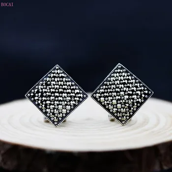 

s925 silver earrings for women inlaid Marcel Square Earrings for women Thai silver retro Earrings 2020 new fashion jewelry