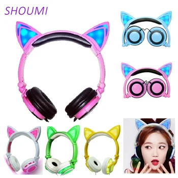 

Shoumi Cat Ear Headphones with LED Flashing Glowing Light Cute Wired Headset Stereo Music Earphones for Cell Tablet Computer