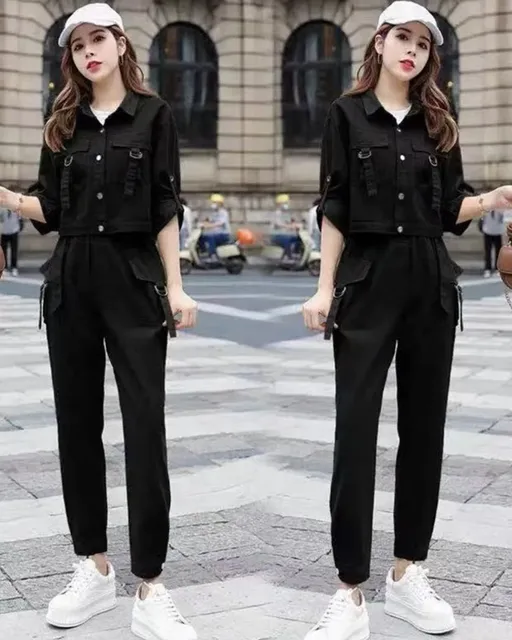 2023 Spring Fashion Streetwear Cargo Pants Suit Women Short Jacket + Pants  2-piece Set Woman's Plus Size Two-piece Suit Female - AliExpress